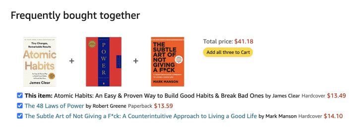Amazon uses AI-driven product recommendations as "Frequently bought together"