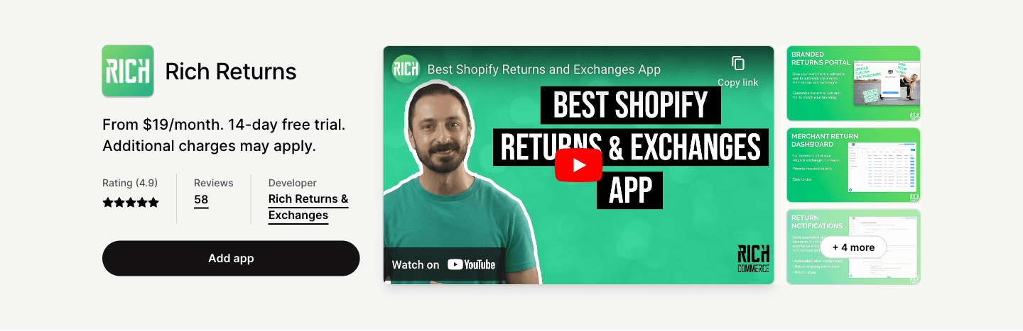Return app that automates your returns, exchanges, refunds, prepaid return labels, and store credit!