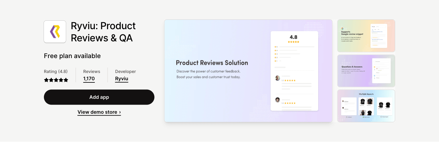 Ryviu is a product review app that helps you generate eCommerce social proof, increase trust &amp; sales