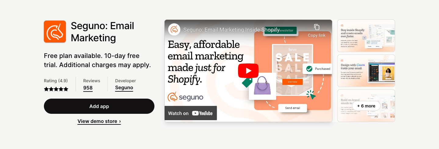 Spend less money and time on email marketing. Create and automate emails from your shop's Admin.